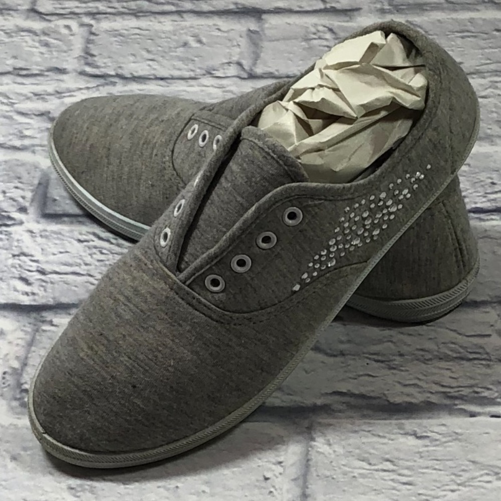 Heather Gray Bejeweled Canvas Shoes